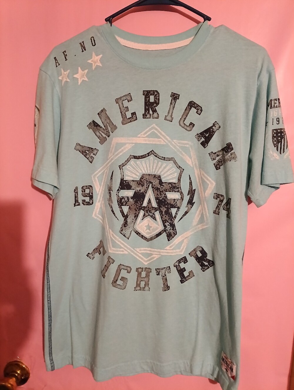 American Fighter By Affliction  Mens  Teal Graphic 1974 AF Medium Shirt NWOT